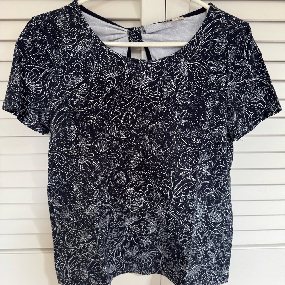 Talbots Navy and White Tee